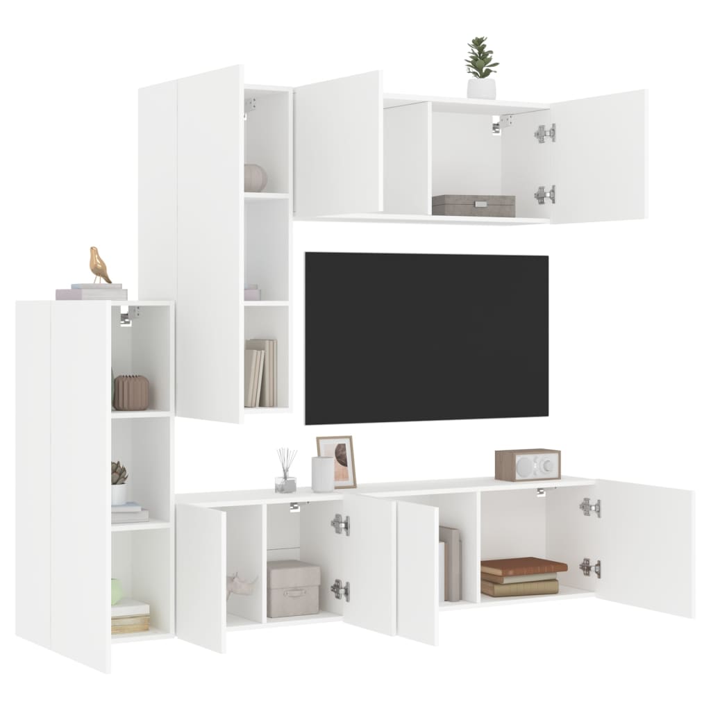5 Pcs móveis de parede p/ TV derivados de madeira branco