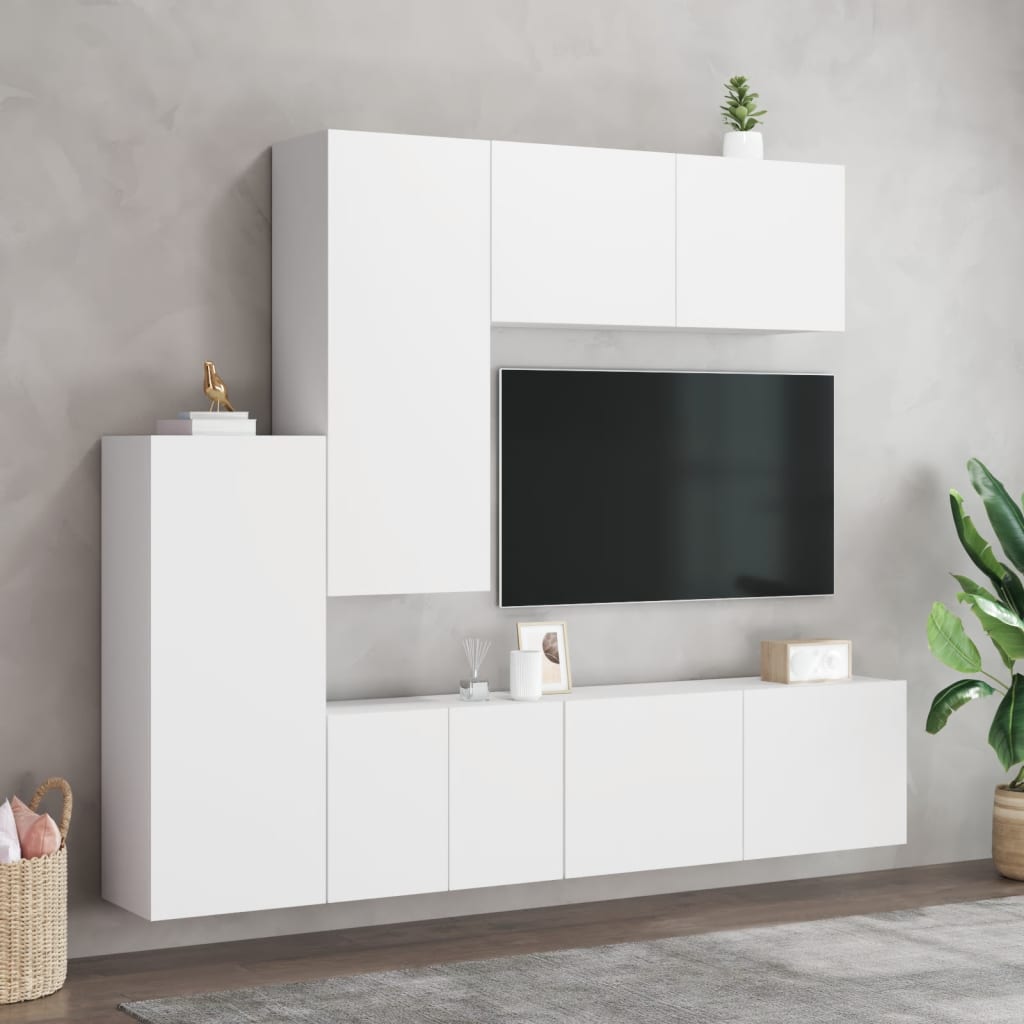 5 Pcs móveis de parede p/ TV derivados de madeira branco
