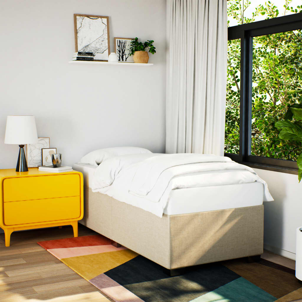 Estrutura de cama sem colchão 100x200 cm tecido cor creme