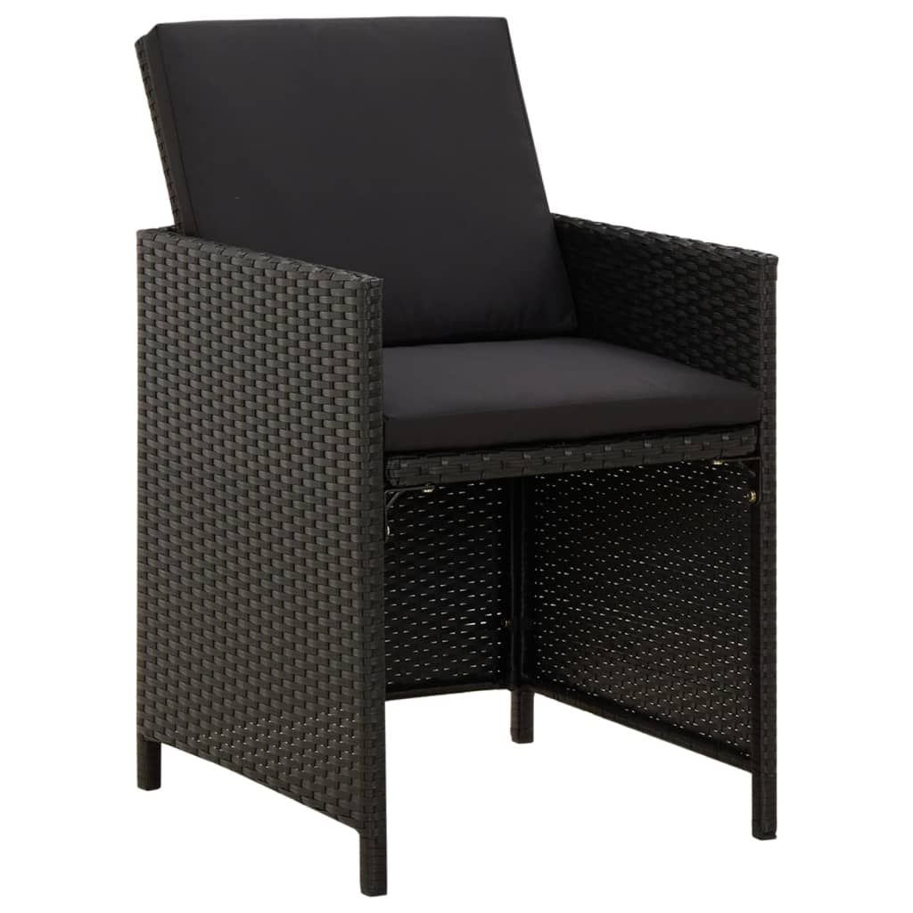 Cadeiras de jardim com almofadões 4 pcs vime PE preto
