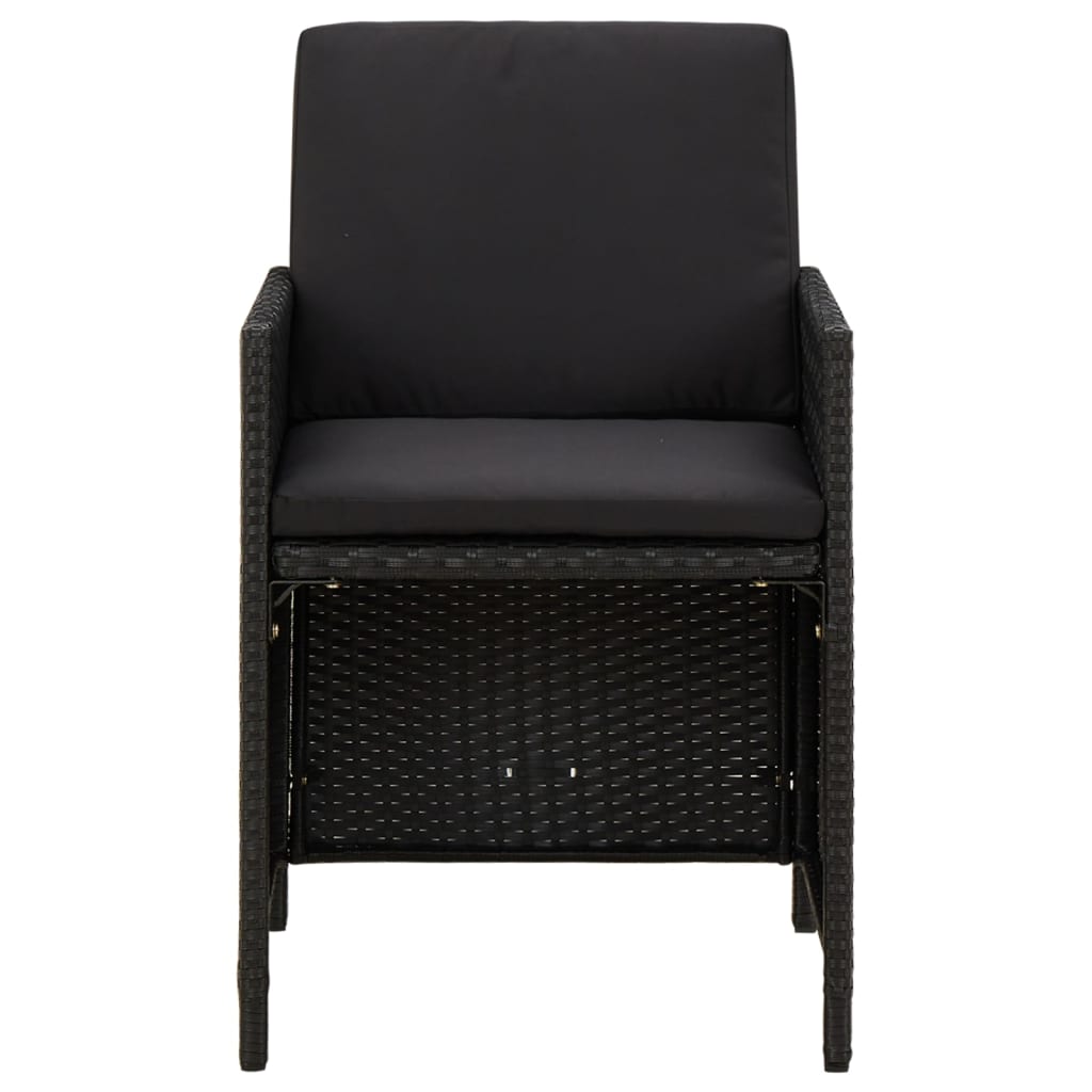 Cadeiras de jardim com almofadões 4 pcs vime PE preto