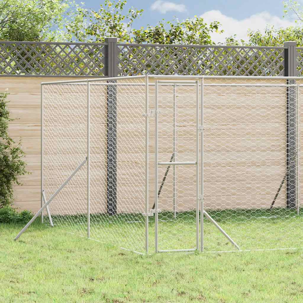 Canil de exterior 8x8x2 m aço galvanizado prateado
