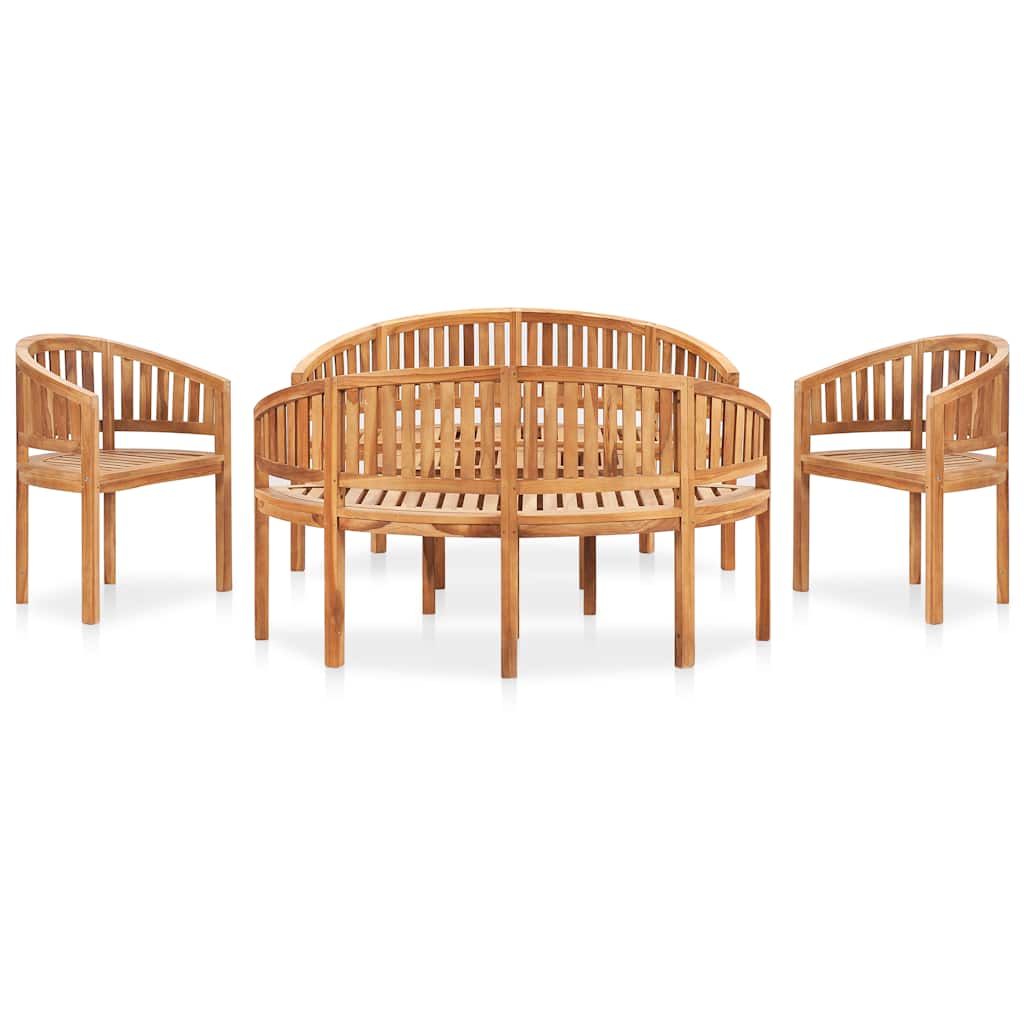 5 Pcs conj. lounge de jardim formato banana teca maciça