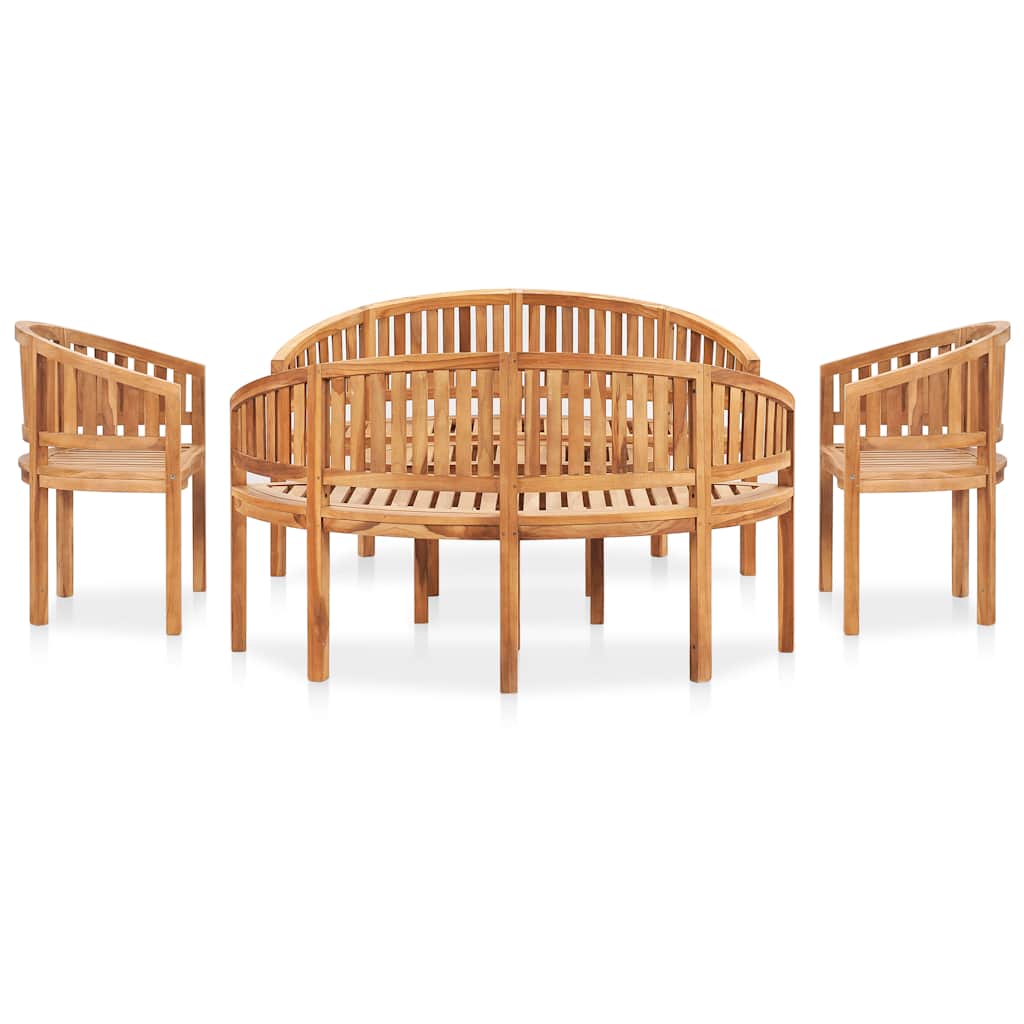 5 Pcs conj. lounge de jardim formato banana teca maciça