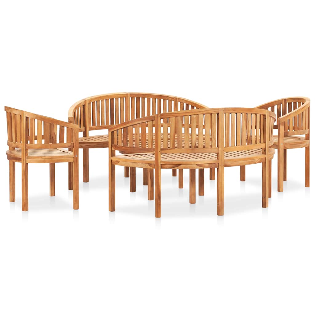5 Pcs conj. lounge de jardim formato banana teca maciça