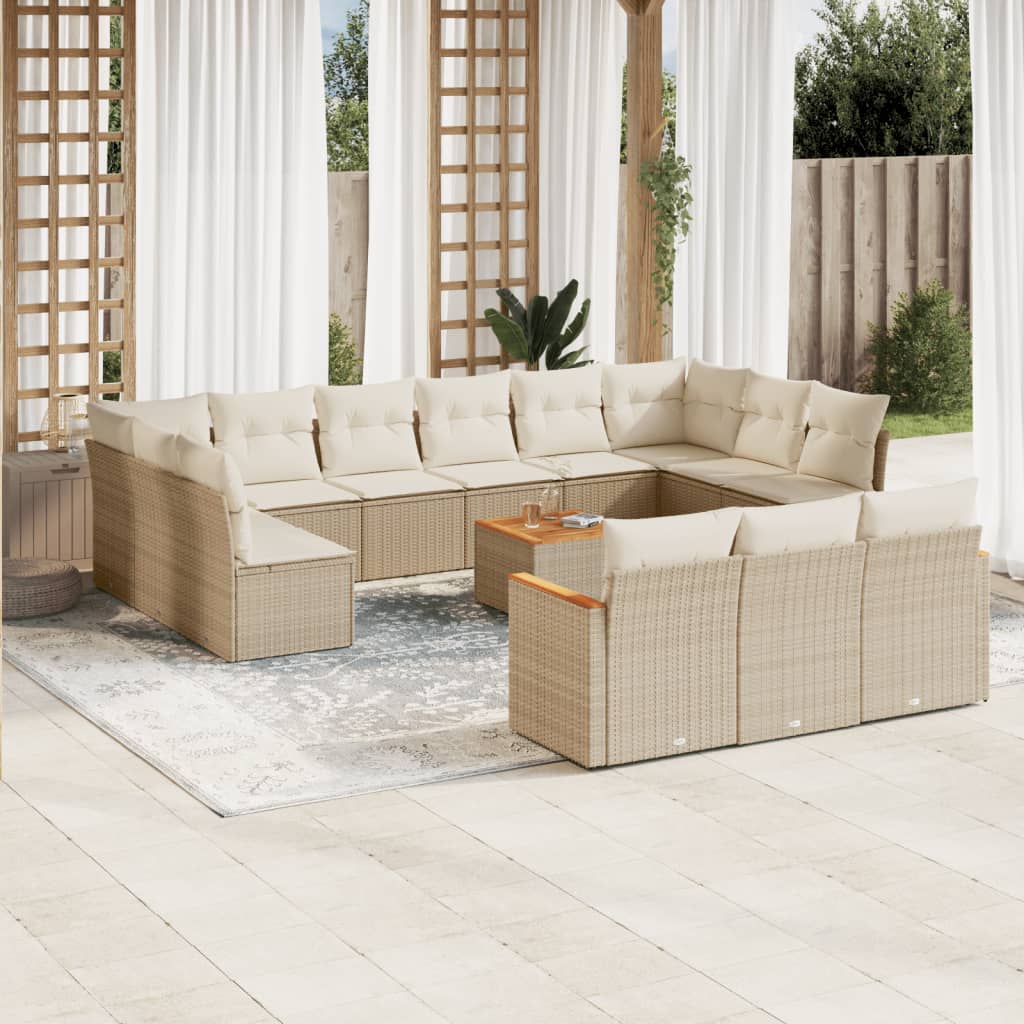 14 Pcs conjunto de sofás p/ jardim com almofadões vime PE bege