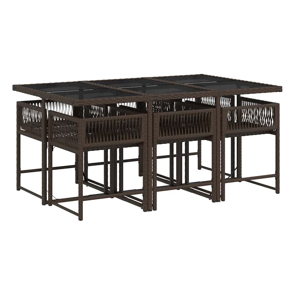 7 Pcs conjunto jantar p/ jardim c/ almofadões vime PE castanho