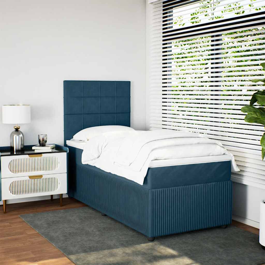 Cama boxspring com colchão 90x190 cm veludo azul