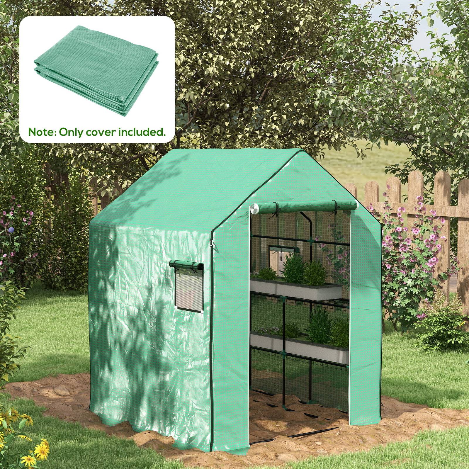 Cobertura de substituição para estufa 140x143x190 cm com janela porta anti-UV proteção de plantas para jardim verde
