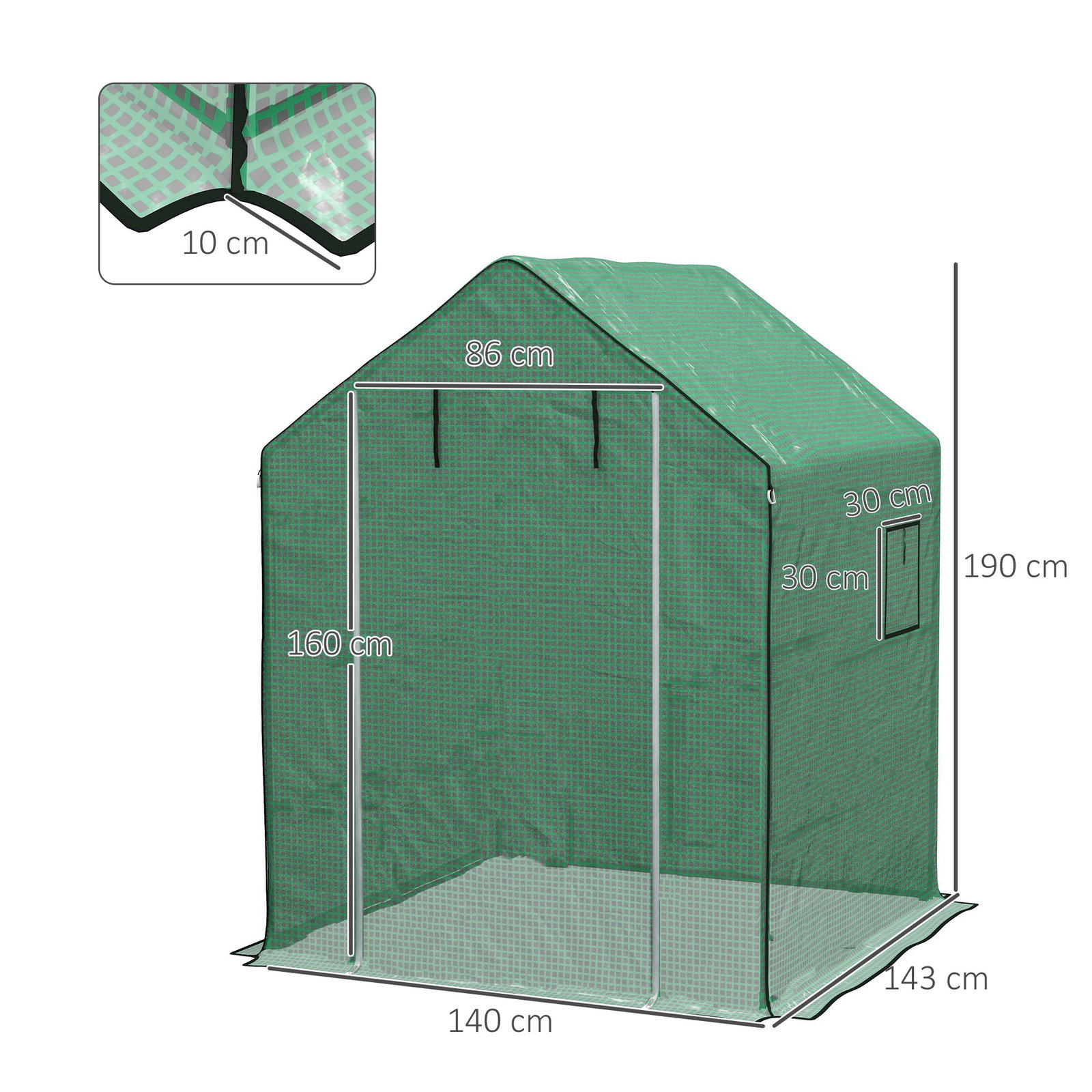 Cobertura de substituição para estufa 140x143x190 cm com janela porta anti-UV proteção de plantas para jardim verde