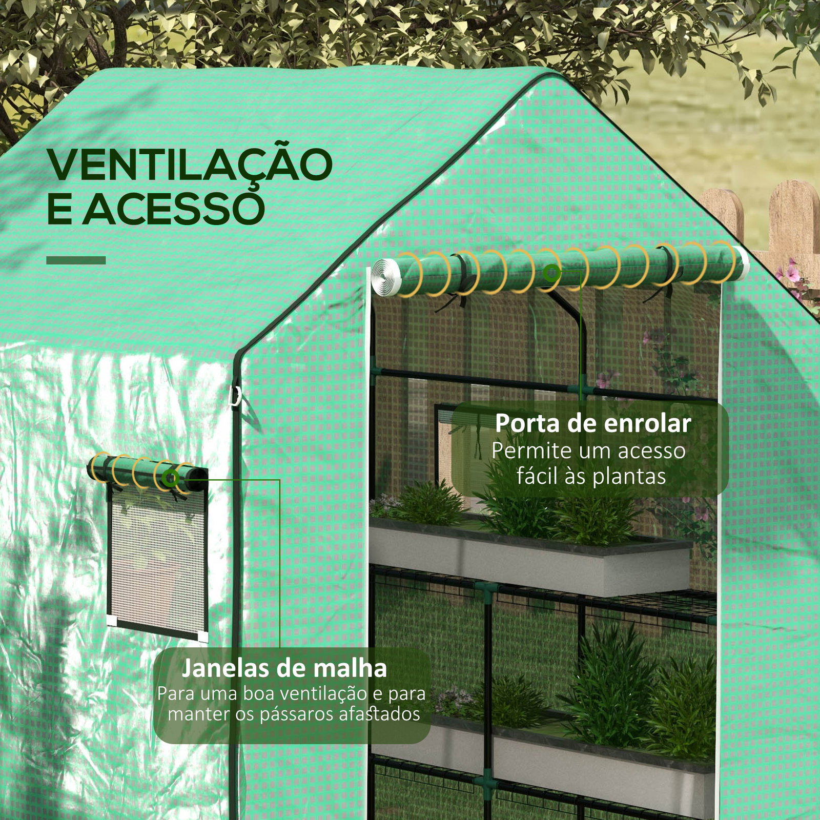 Cobertura de substituição para estufa 140x143x190 cm com janela porta anti-UV proteção de plantas para jardim verde