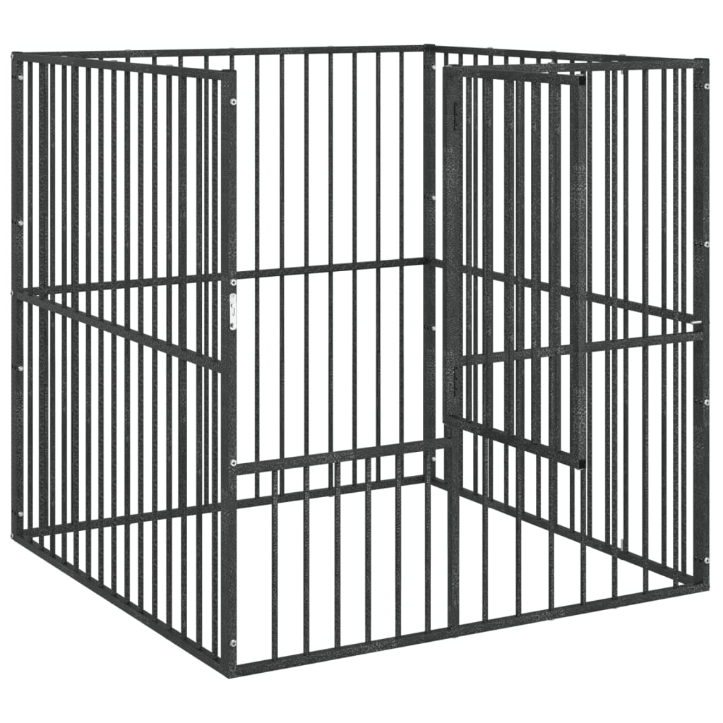 Parque para cães com 4 painéis aço galvanizado preto