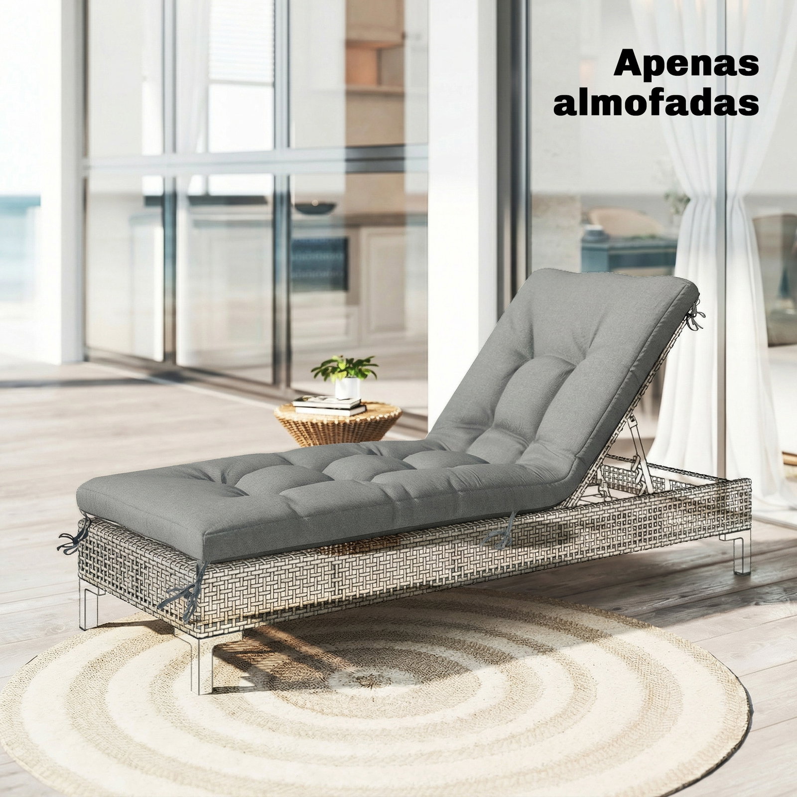 Almofada para banco exterior com alças de fixação proteção uv50+ recuperação lenta interior exterior 198x65x13 cm cinzento