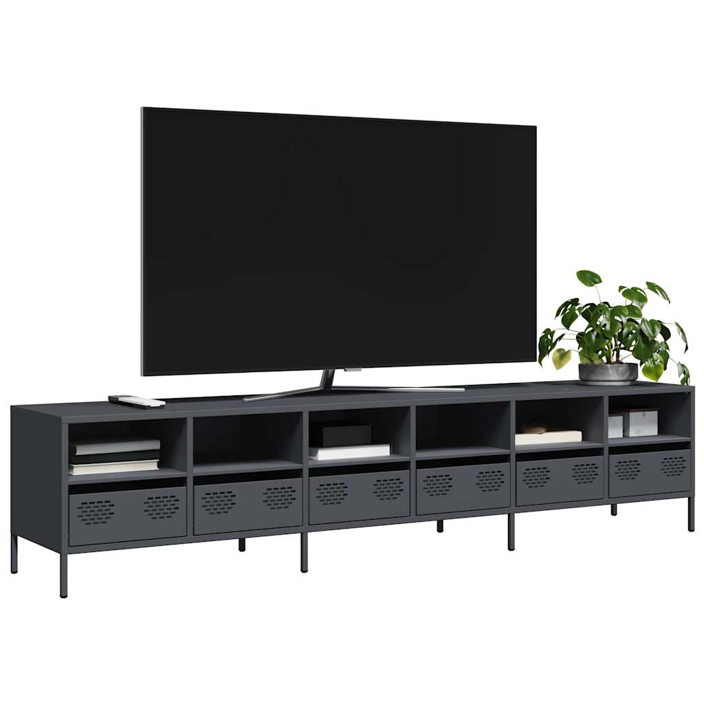 Móvel de TV 202x39x43,5 cm aço laminado a frio antracite