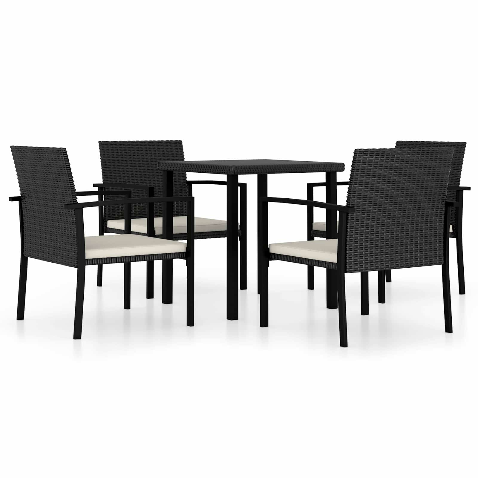 5 Pcs conjunto de jantar para jardim vime PE preto