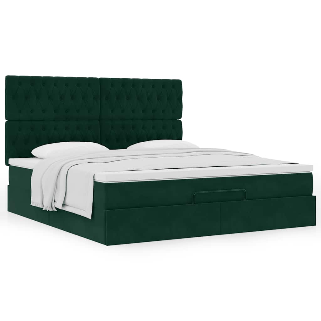 Estrutura de cama otomana com colchão verde escuro veludo