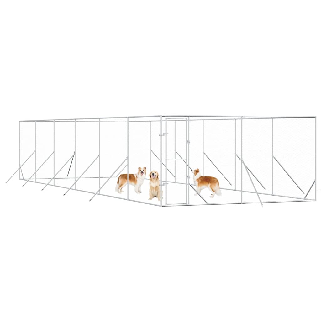 Canil de exterior 4x12x2 m aço galvanizado prateado