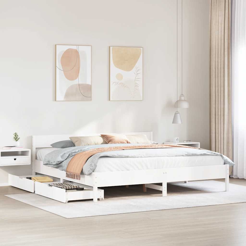 Cama sem colchão 200x200 cm madeira de pinho maciça branco