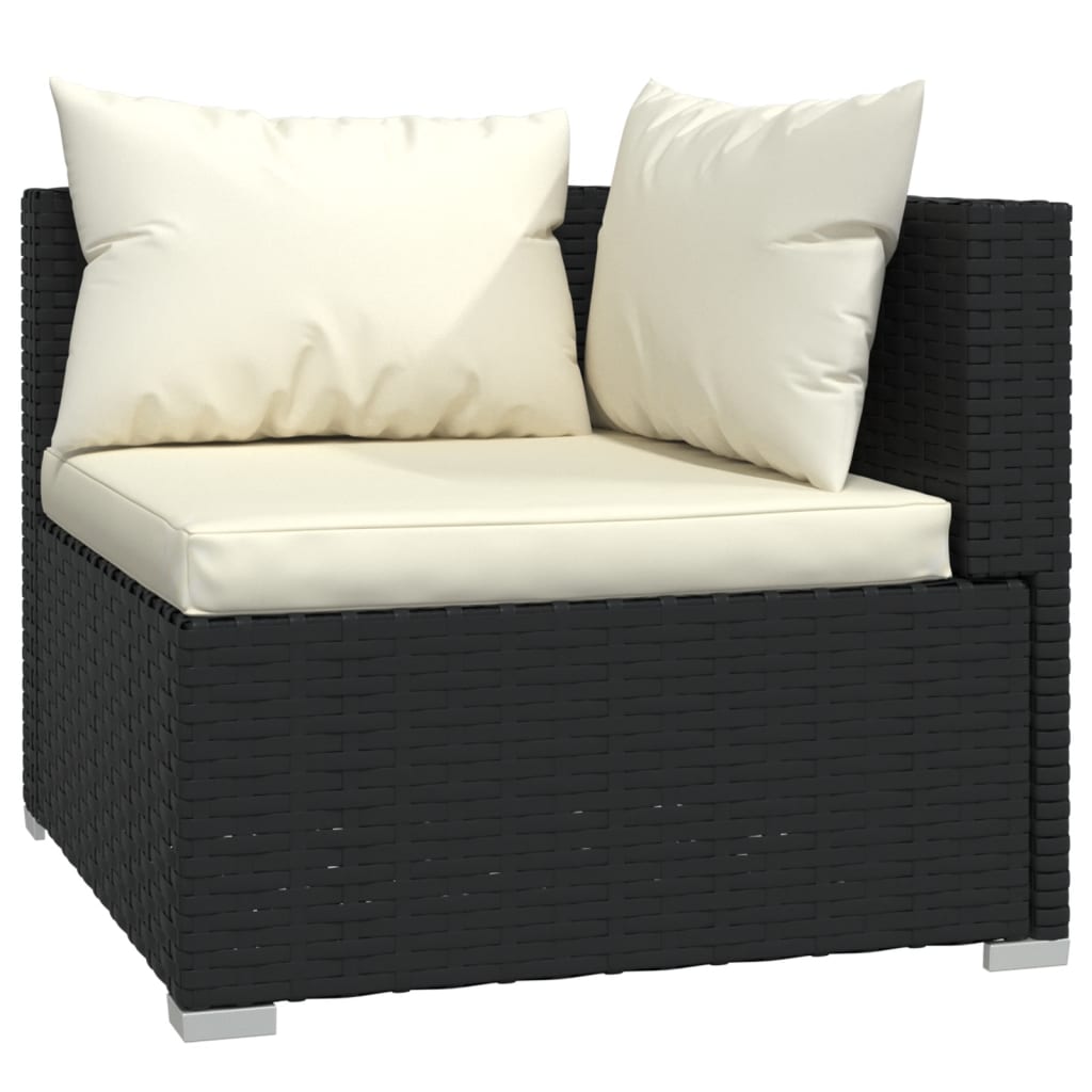 7 Pcs conjunto lounge de jardim c/ almofadões vime PE preto