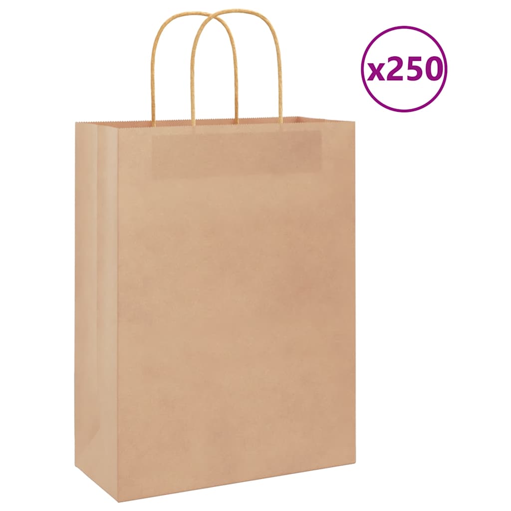 Sacos de papel 250 unid com alças castanho 26x12x35 cm