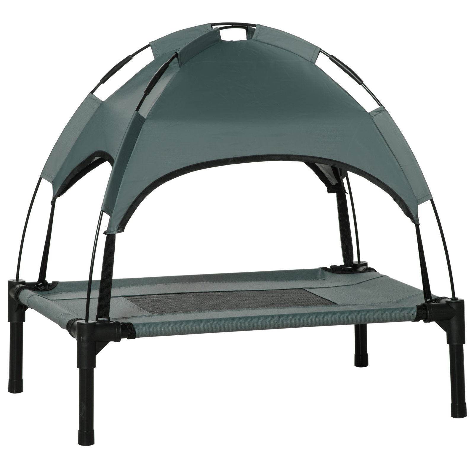Cama elevada para animais de estimação portátil com toldo amovível tecido respirável 61x46x62 cm cinza