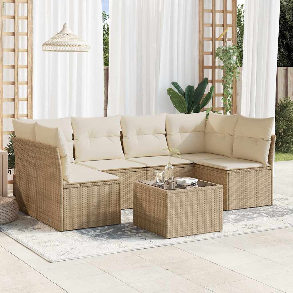 7 Pcs conjunto de sofás p/ jardim com almofadões vime PE bege