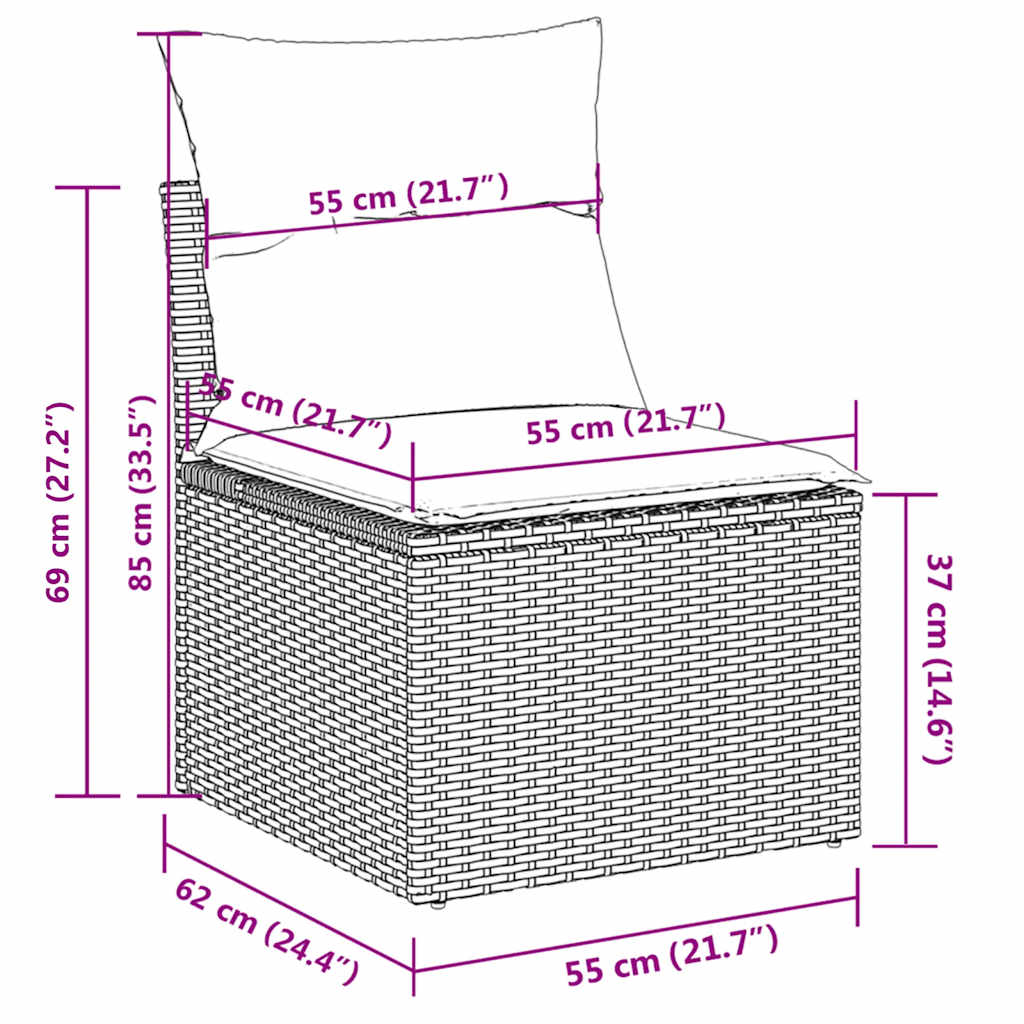 7 Pcs conjunto de sofás p/ jardim com almofadões vime PE bege