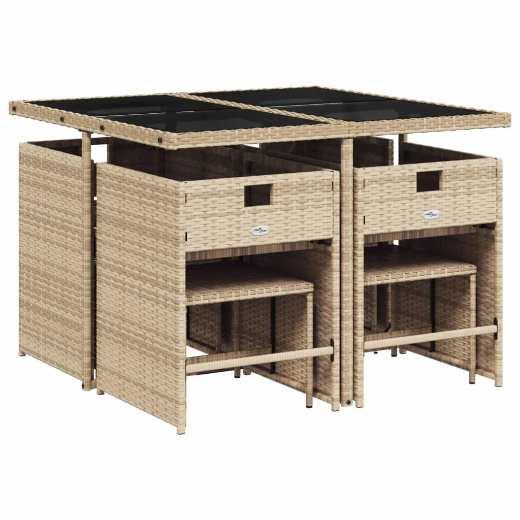 9 Pcs conjunto de jantar p/ jardim com almofadões vime PE bege
