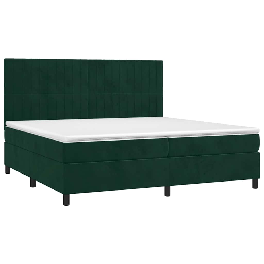 Cama com molas/colchão 200x200 cm veludo verde-escuro