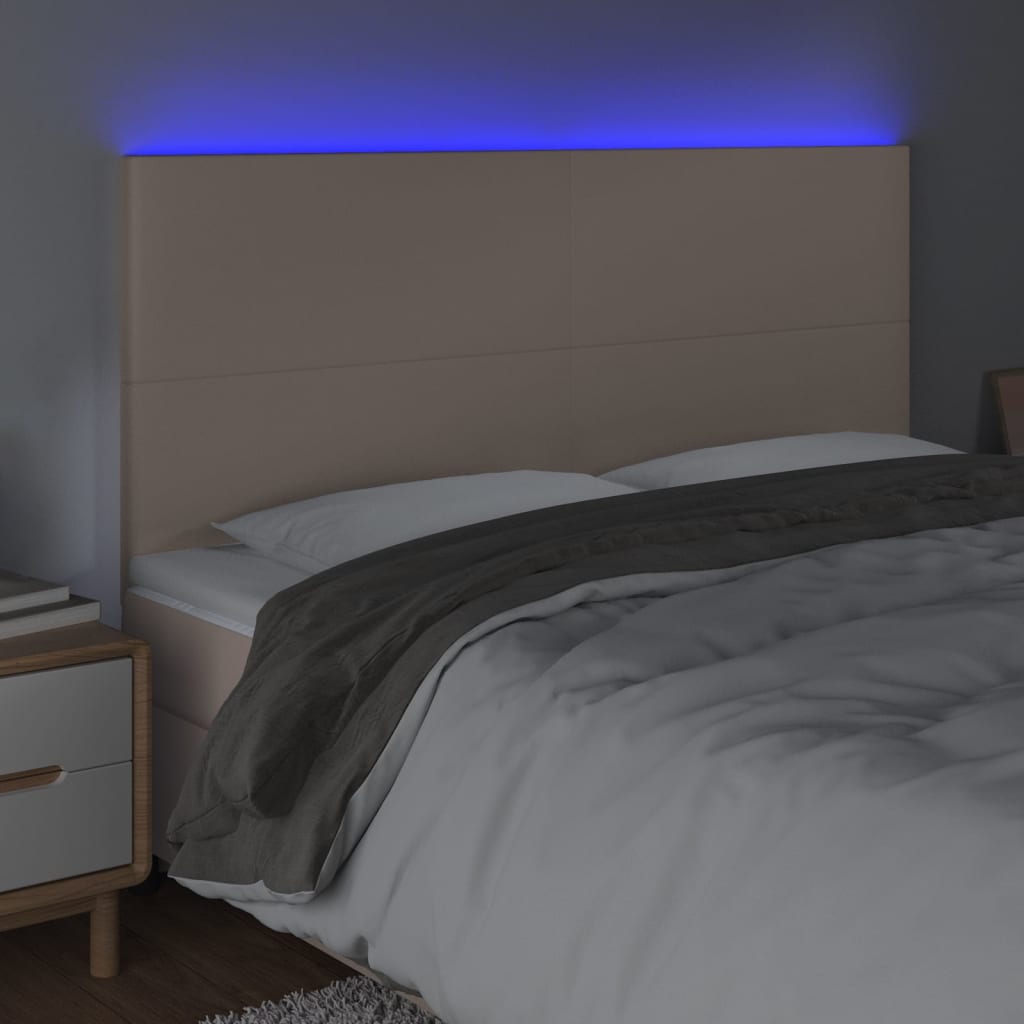 Cabeceira cama c/ LED couro artif. 180x5x118/128cm cappuccino