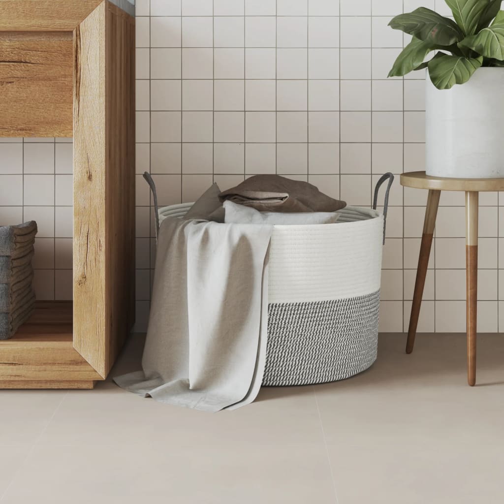 Cesto de arrumação ø51x33 cm algodão cinzento e branco