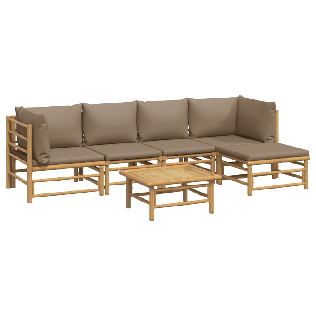 6 Pcs conj. lounge jardim bambu almofadões cinzento-acastanhado