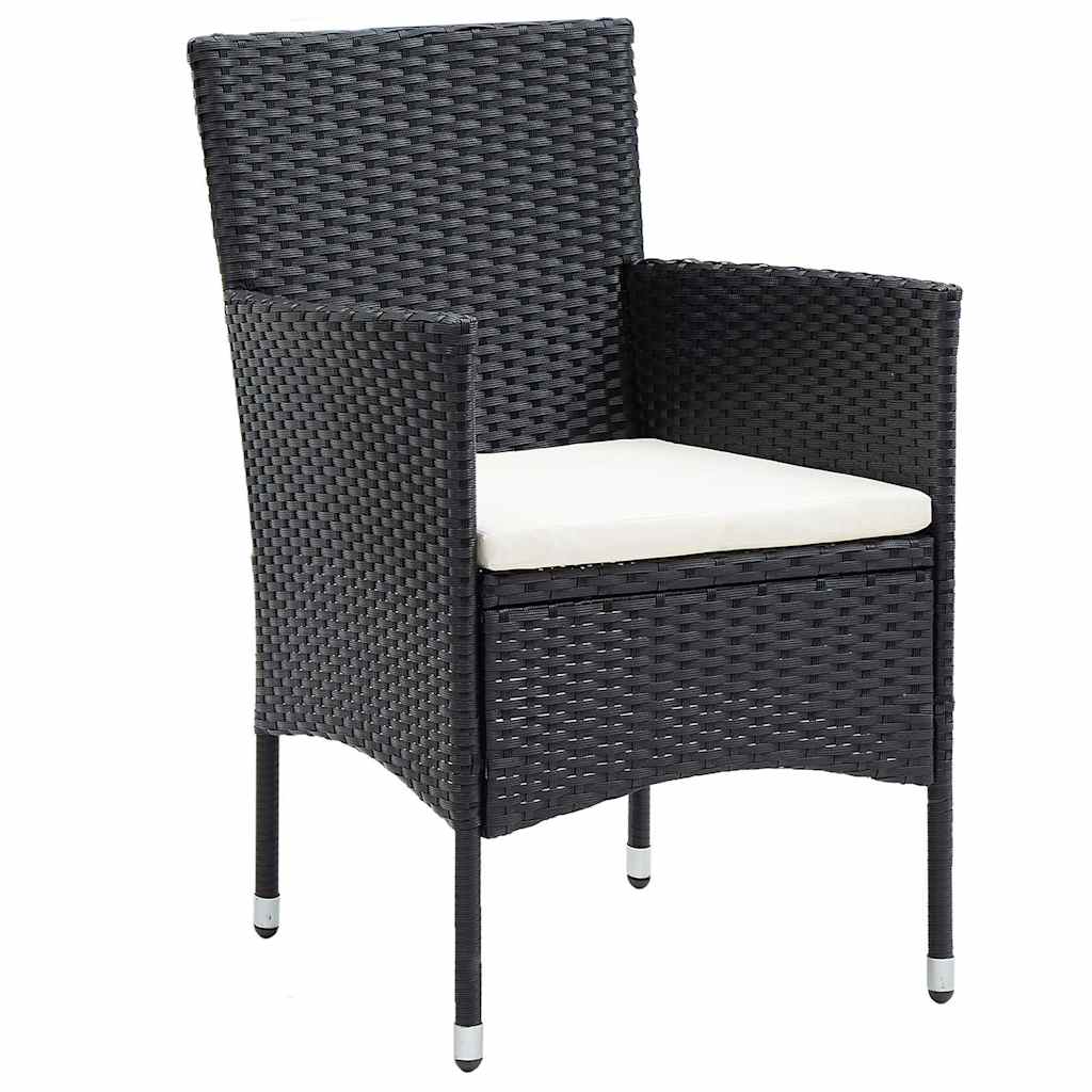 5 Pcs conjunto jantar p/ jardim vime PE e vidro temperado preto