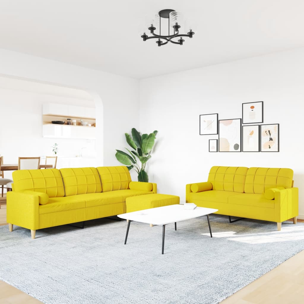3 Pcs conjunto de sofás c/ almofadas/apoio pés tecido