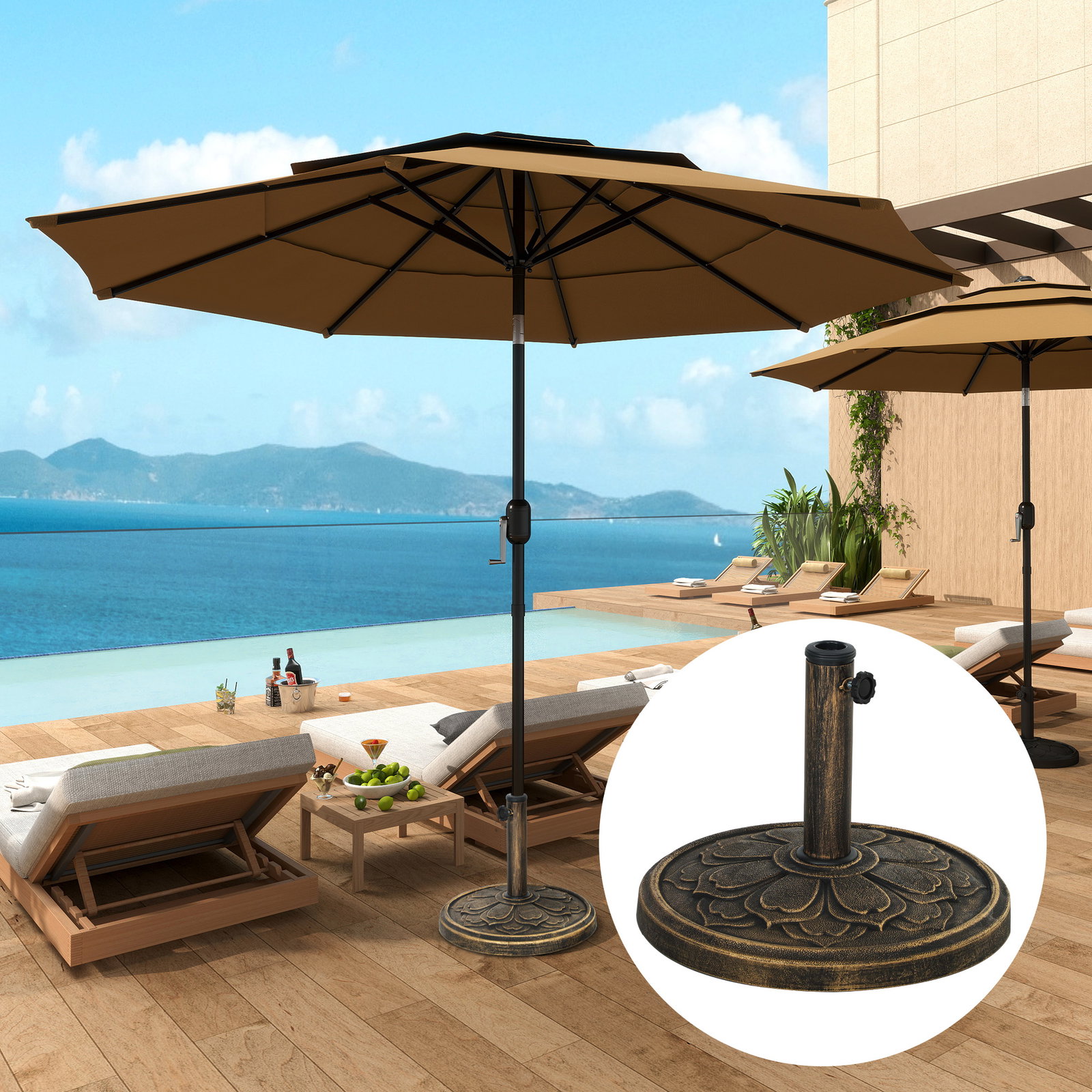 Base para chapéu de sol redonda suporte para chapéu de sol preenchível com cimento peso 12 kg ø46x33 cm bronze
