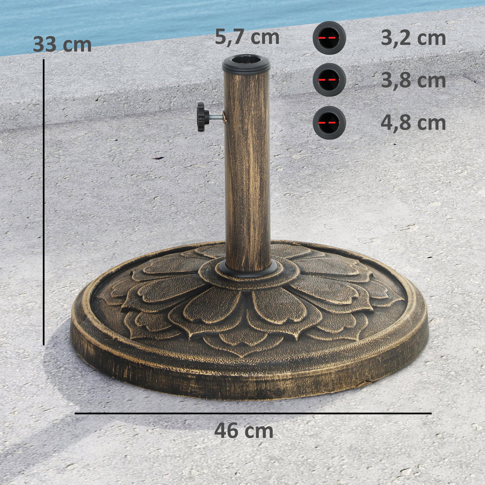 Base para chapéu de sol redonda suporte para chapéu de sol preenchível com cimento peso 12 kg ø46x33 cm bronze