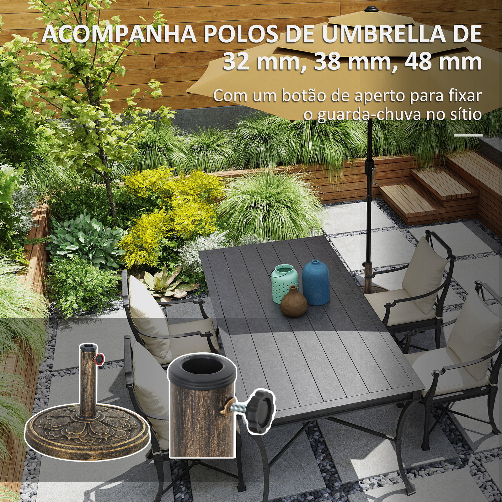 Base para chapéu de sol redonda suporte para chapéu de sol preenchível com cimento peso 12 kg ø46x33 cm bronze