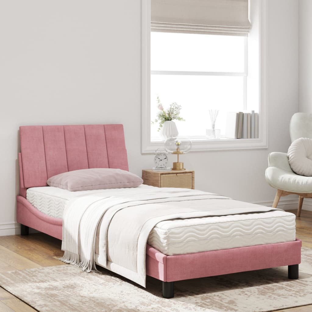 Cama com colchão hanko 90x200 cm veludo rosa