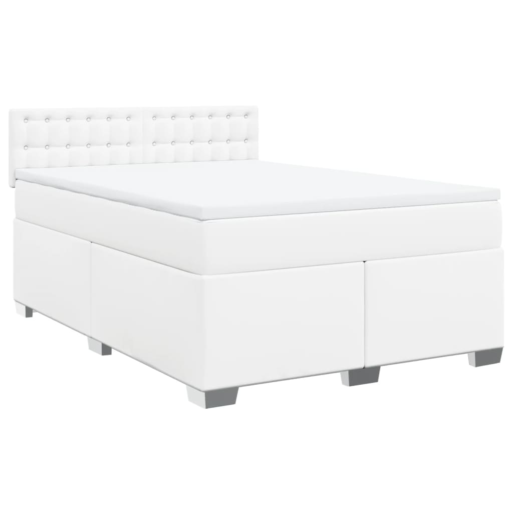 Cama com molas/colchão 140x200 cm couro artificial branco