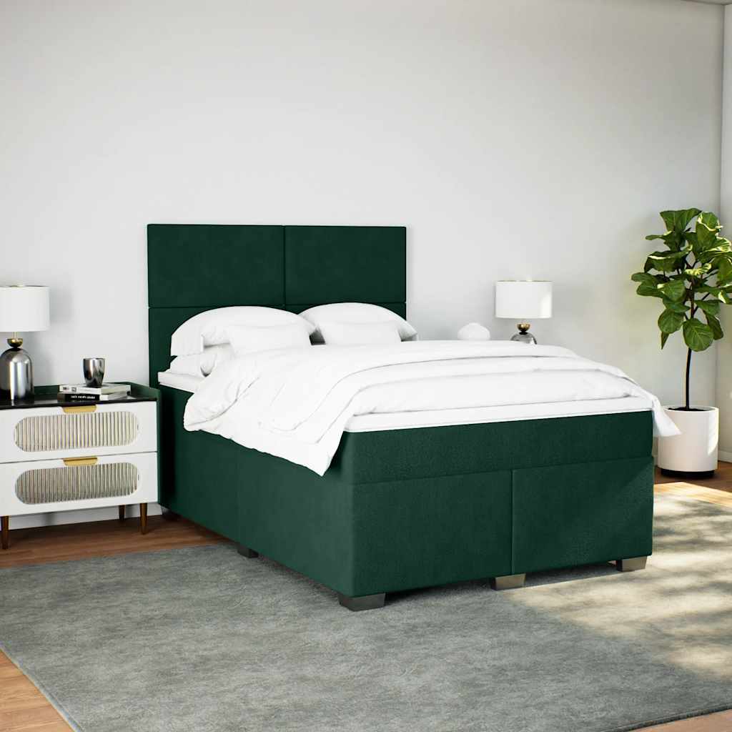 Cama com molas/colchão 140x190 cm veludo verde-escuro