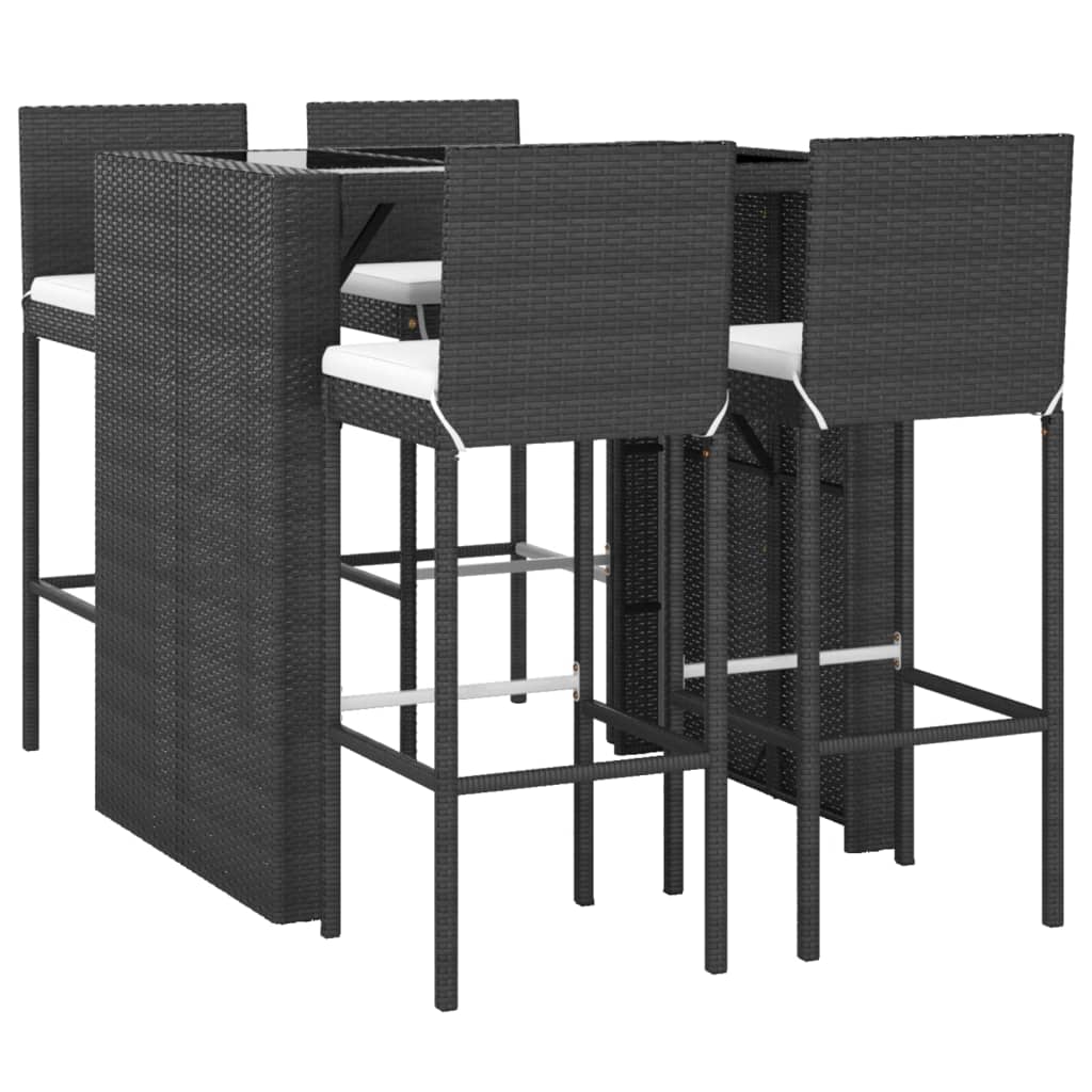 5 Pcs conjunto de bar p/ jardim c/ almofadões vime PE preto