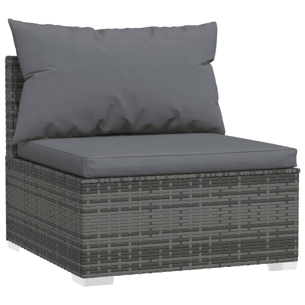 8 Pcs conjunto lounge de jardim c/ almofadões vime PE cinzento