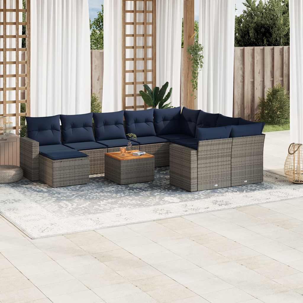 Conjunto de sofá de jardim com 11 peças e almofadas em rattan sintético cinza