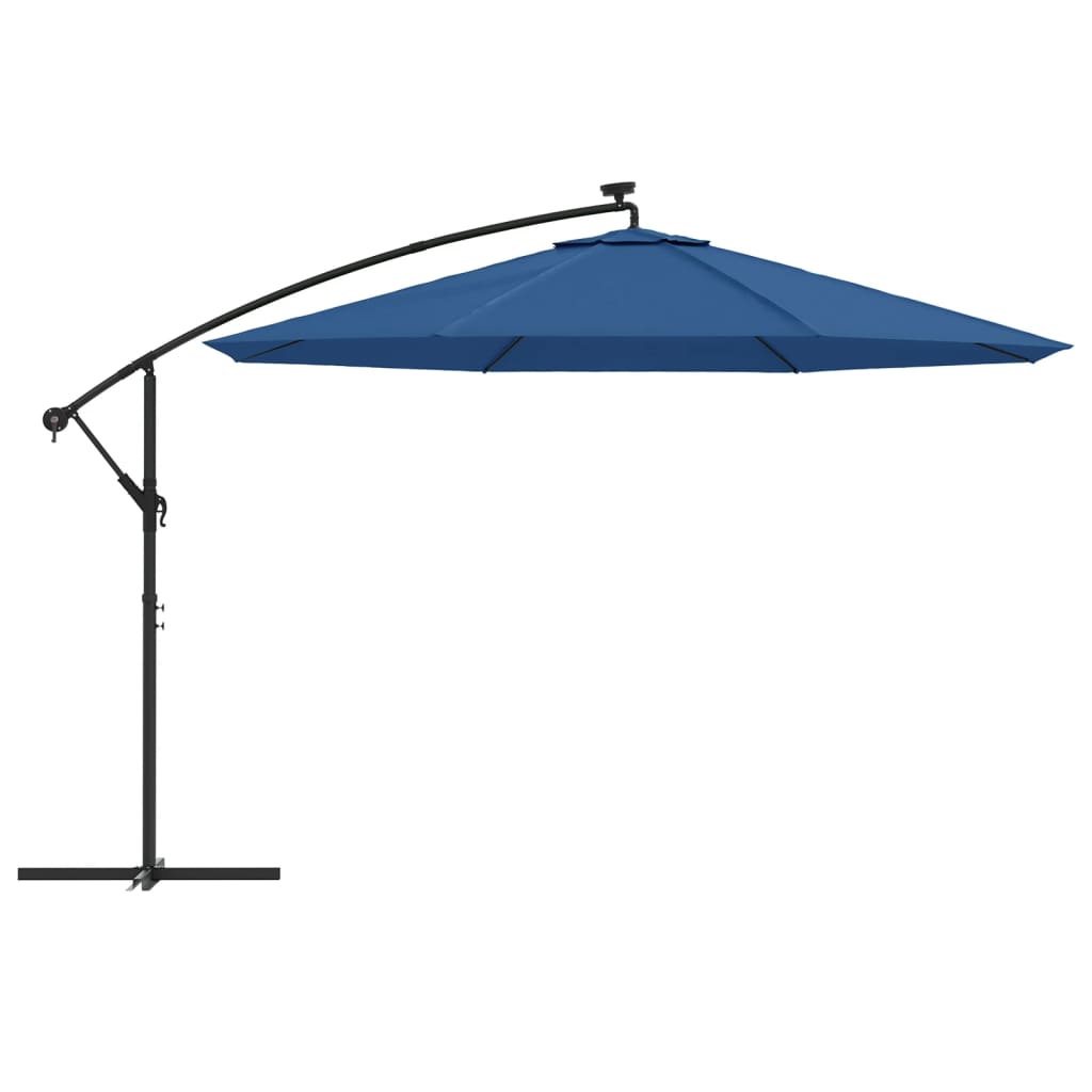 Guarda-sol de jardim cantilever com luzes LED 350 cm azul-ciano