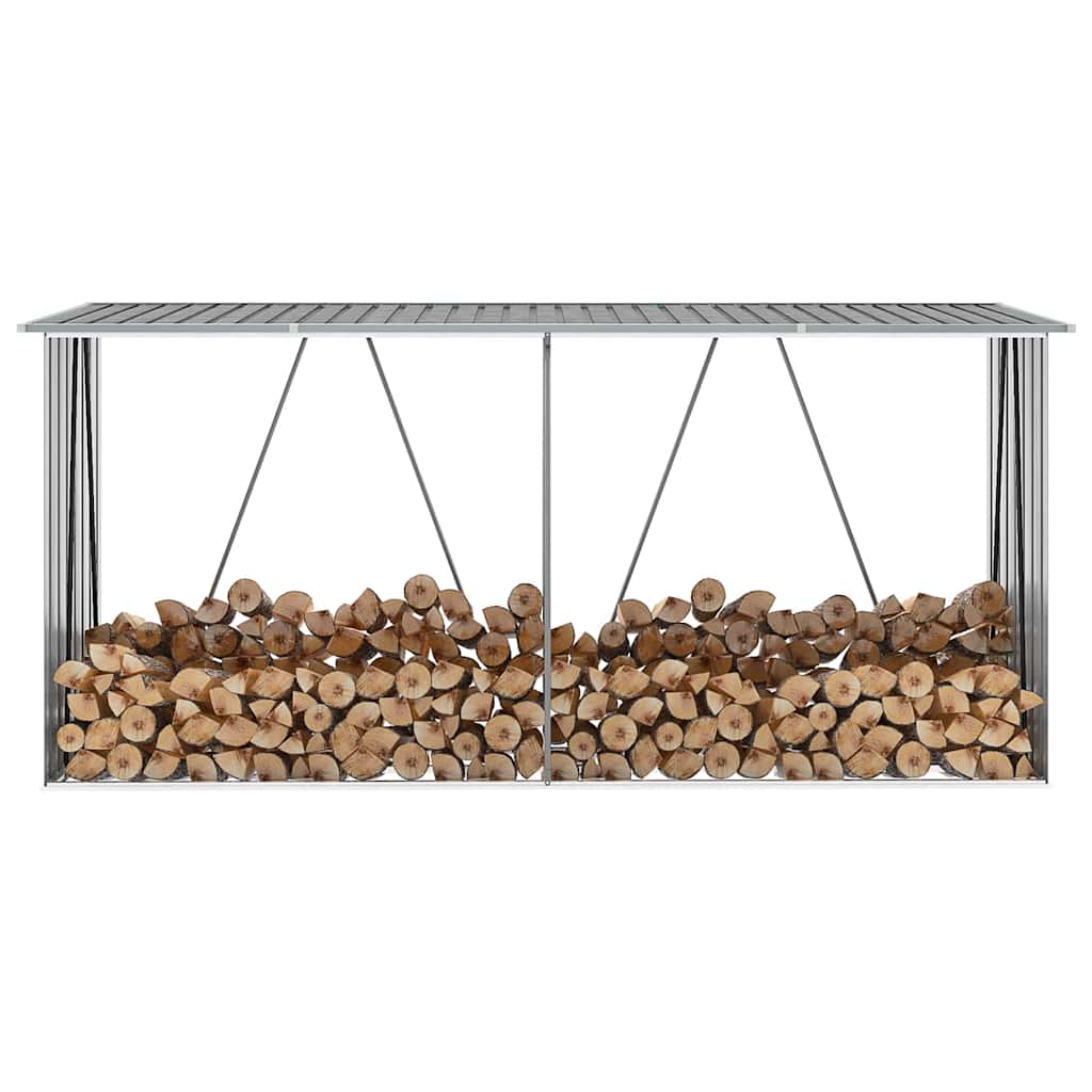 Abrigo jardim p/ arrumação de troncos aço 330x84x152cm cinzento