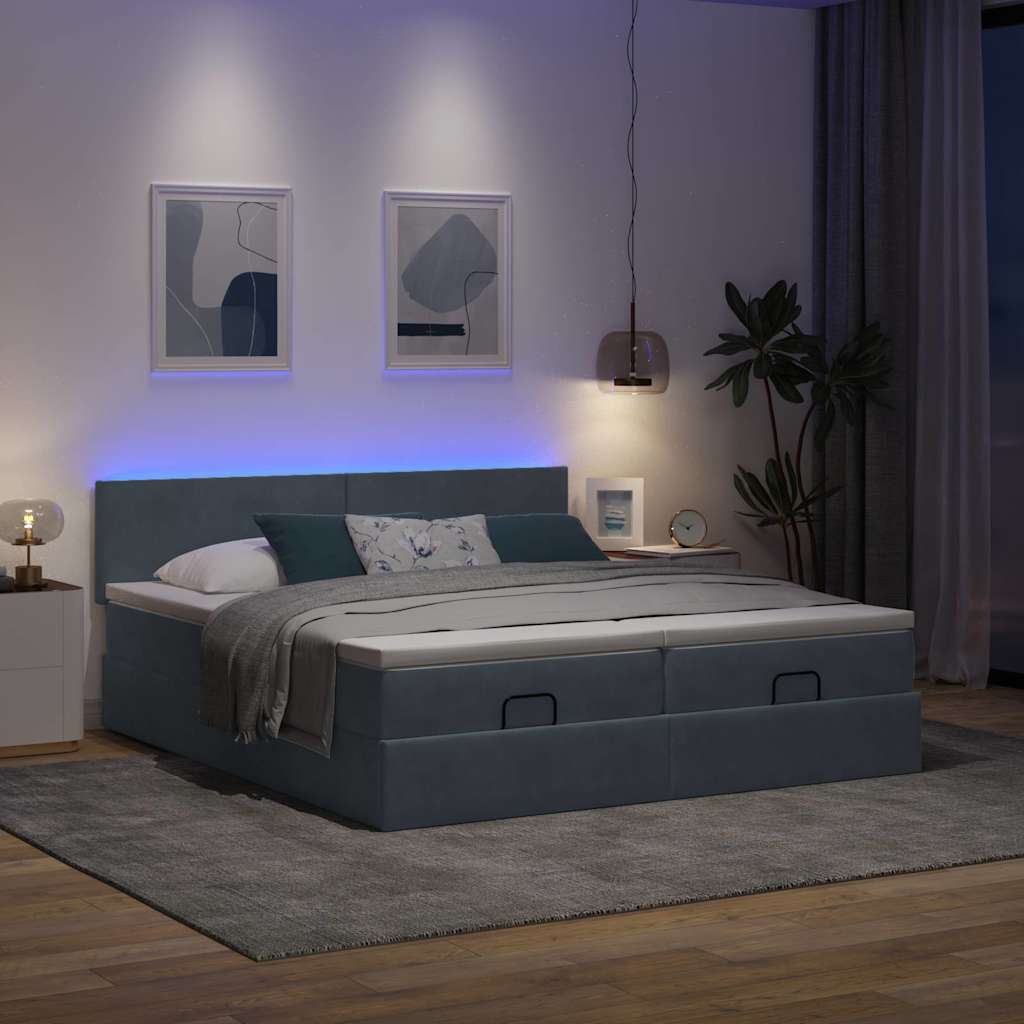 Estrutura cama otomana colchões 180x200 cm cinzento escuro