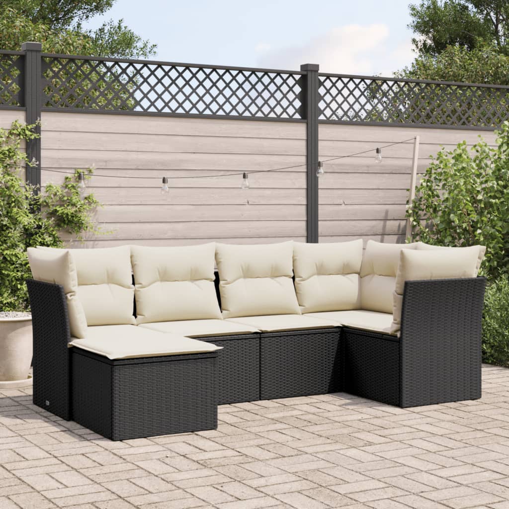6 Pcs conjunto sofás de jardim c/ almofadões vime PE preto