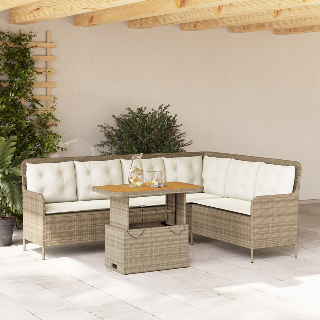 2 Pcs conjunto de sofás p/ jardim com almofadões vime PE bege