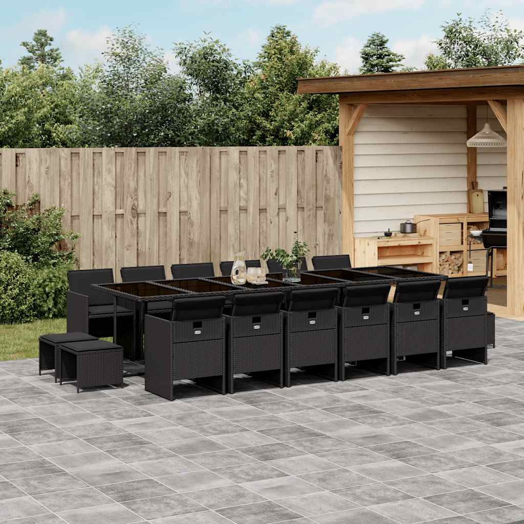17 Pcs conjunto de jantar p/ jardim c/ almofadões vime PE preto