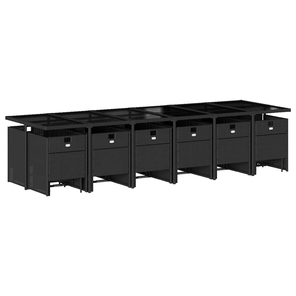 17 Pcs conjunto de jantar p/ jardim c/ almofadões vime PE preto